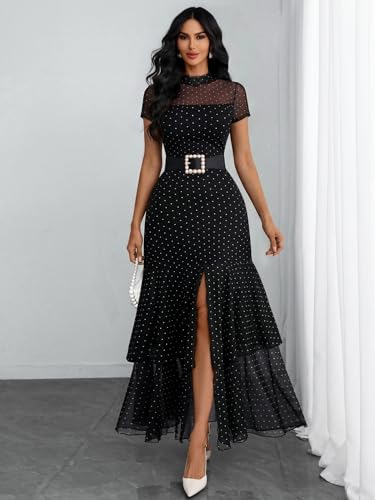 GothDark Women's Summer Mesh Ruffle Polka Dot Party Wedding Guest Dresses