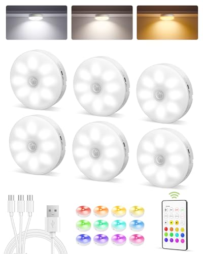 Ezvalo 6-pack Under Cabinet Lighting, Rechargeable Motion Sensor Puck LED Light for Kitchen, Home...