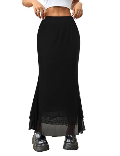 Women Maxi Skirt Flowy Elastic High Waisted Leopard Print Skirts