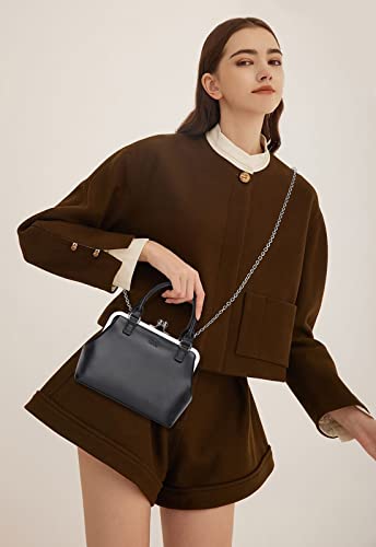 Vintage PU Leather Kiss-Lock Clutch Handbag