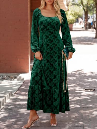 Caracilia Womens Long Sleeve Velvet Formal Fall Maxi Dress