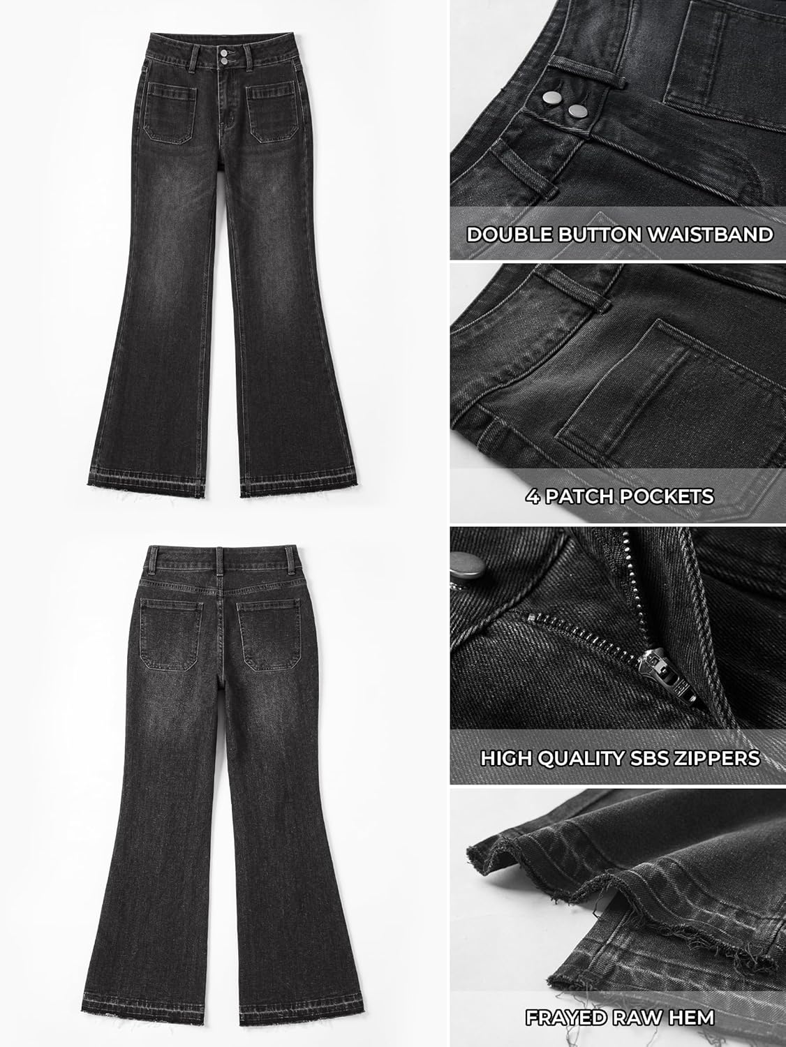 Flare Jeans For Women Frayed Hems Bell Bottom Jeans Mid High Waisted