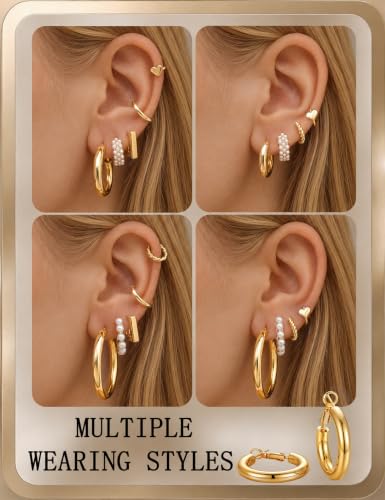 30 Pairs Gold Hoop Earrings Set for Women, Hypoallergenic Pearl Twisted Statement Hoops Multipack, Small to Chunky Hoop Earrings for Women Trendy
