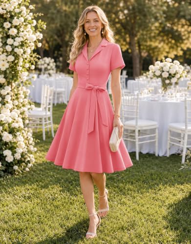 Wedtrend Women's Vintage Tea Dress, Short Sleeve Cocktail Party Dress Work Church Casual Dress