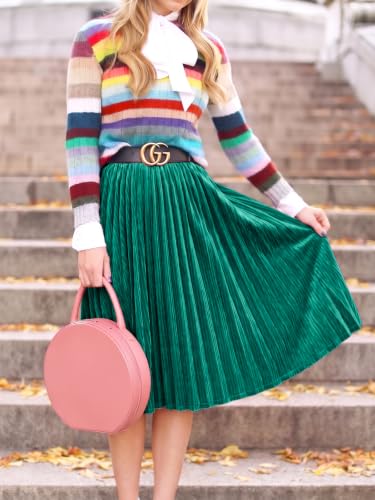 Women Velvet Midi Skirt Elastic A-Line Swing Skirts Christmas Wedding Formal Holiday Wear Fall Winter Outfits