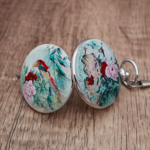 Vintage Floral Bird Manual Mechanical Pocket Watch for Men & Women - E