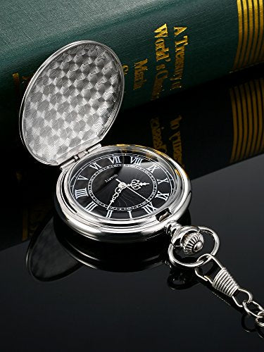 Men's Quartz Pocket Watch with Black Dial and Chain