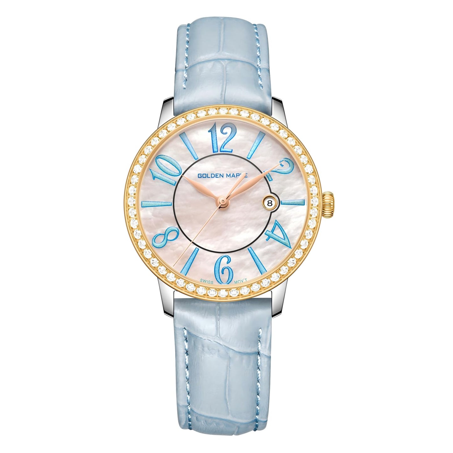 GOLDEN MAPLE Dainty Watches for Women, Mother-of-Pearl Dial and Swiss