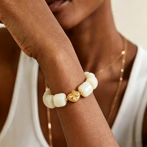 Bead Bracelet for Women Vibrant Color Resin Beads Bracelets Elastic Stretch Chunky Bracelet Boho Summer Beach Vacation Jewelry