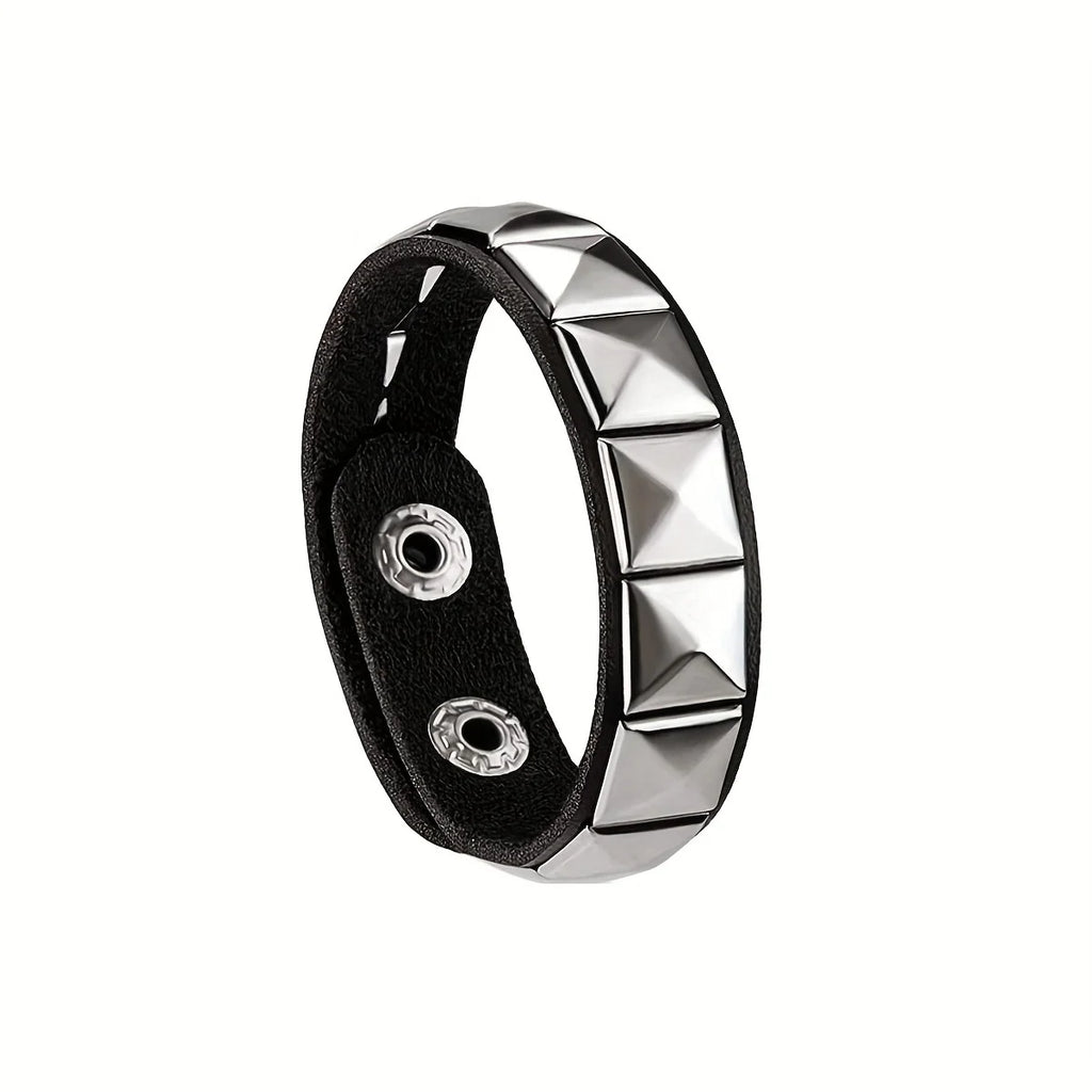 Sacred Pyramid Power Bracelet - Triple Row Gothic Leather Cuff with Protective Metal Studs