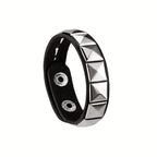 Sacred Pyramid Power Bracelet - Triple Row Gothic Leather Cuff with Protective Metal Studs