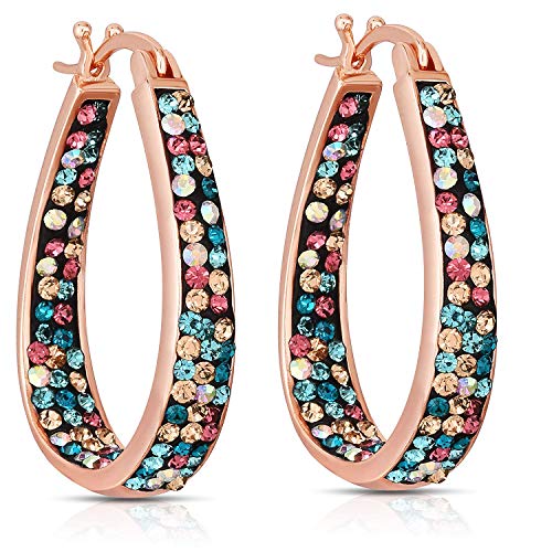 Savlano Inside Out Oval Shape Crystal Hoop Earrings For Women Comes With Savlano Gift Box Main image