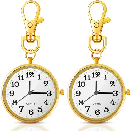 2 Pieces Quartz Pocket Watch with Key Buckle Round Keychain Clip on Wa Main image