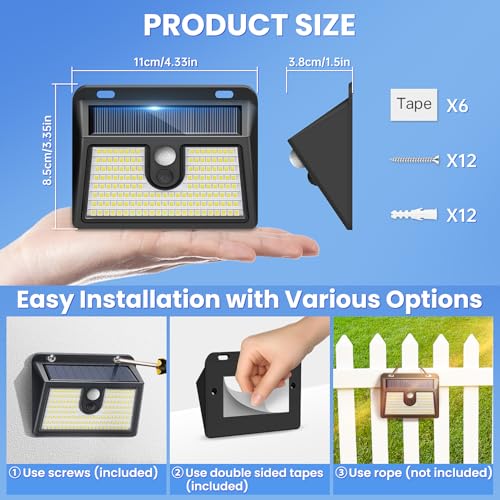 [6 Packs] Solar Motion Sensor Outdoor LED Light for Outside Walking dog Fence Backyard Deck Garde...