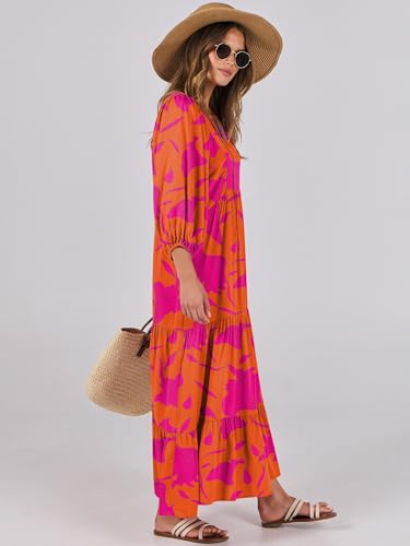 ANRABESS Womens Boho Floral 3/4 Puff Sleeve Maxi Dress