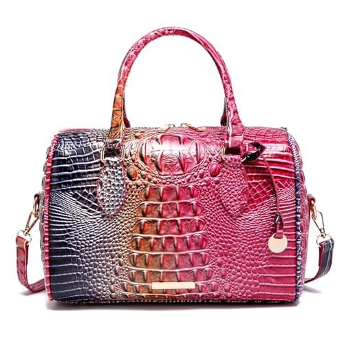 Crocodile-Embossed Top-Handle Shoulder Purse