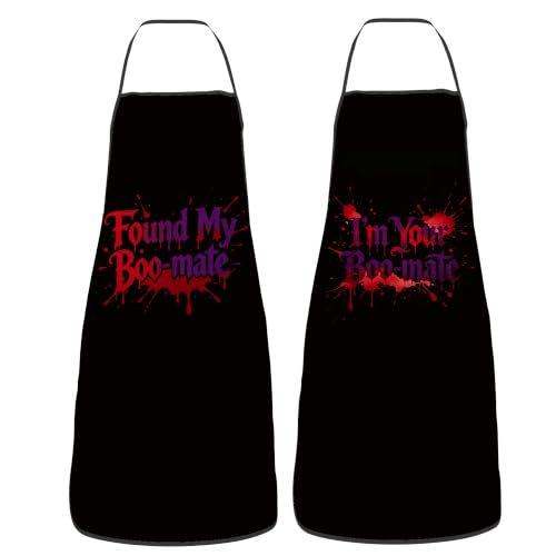 Halloween Aprons Gifts for Women Mens Funny Boo-mate Cooking Apron, Funny Gift for Him Her,His Hers (2 Pcs)