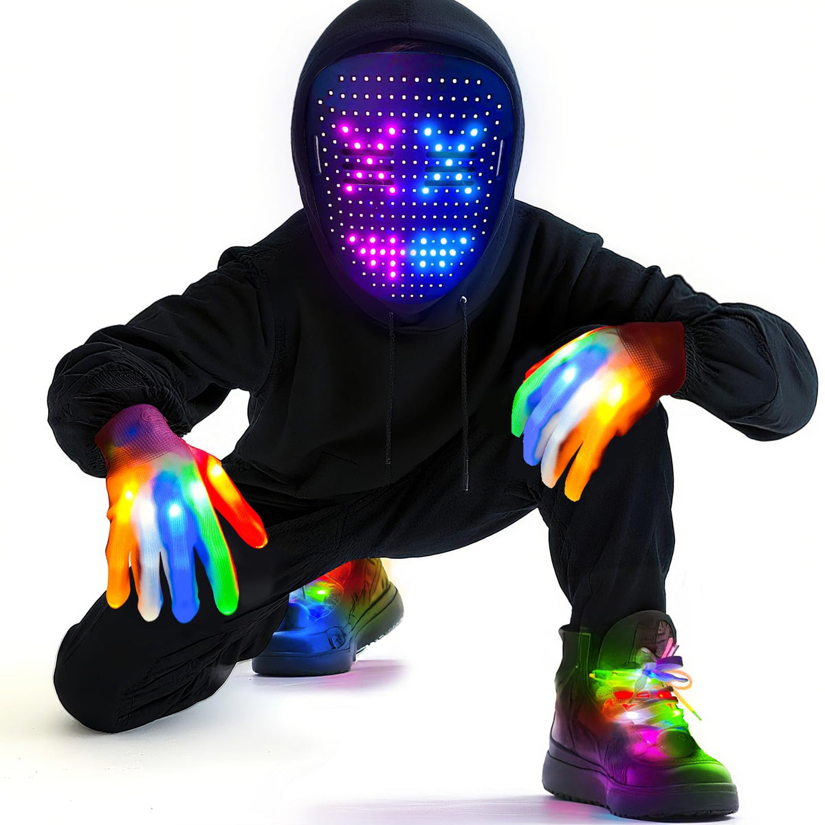 3 Set Halloween Gesture Sensing LED Mask Glow Skeleton Gloves & Shoelaces