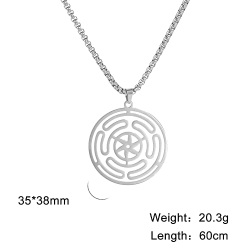 VASSAGO Wheel of Hecate Necklace Stainless Steel Triple Moon Goddess Hekate Strophalos Pendant Pagan Wicca Amulet Jewelry for Women Men