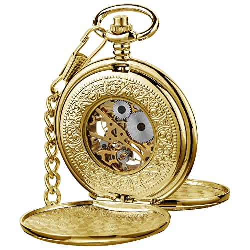 Mechanical Skeleton Pocket Watch with Chain