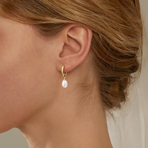 Robaice Pearl Earrings for Women, 14K Gold Plated Dangle Drop Earrings
