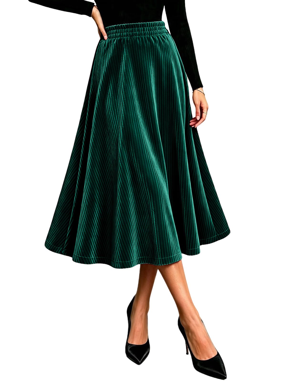 Women Velvet Midi Skirt Elastic A-Line Swing Skirts Christmas Wedding Formal Holiday Wear Fall Winter Outfits