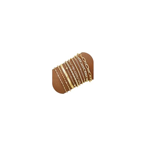 10 Pcs 14K Gold Plated Bracelet for Women, Dainty Stackable Chain Set
