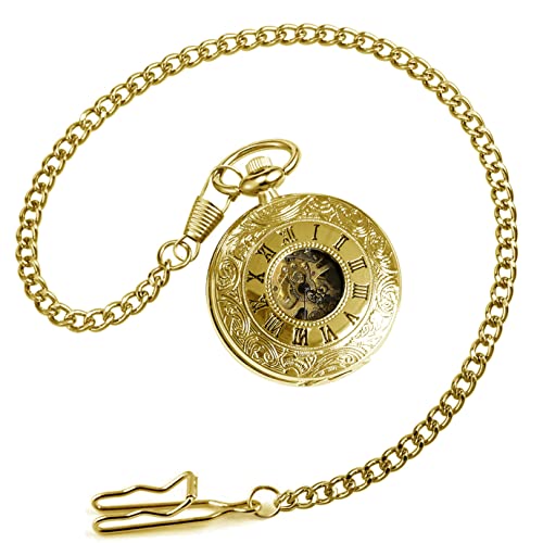 Mechanical Skeleton Pocket Watch with Chain