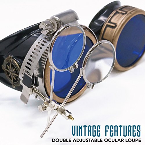 Victorian Steampunk Goggles with Compass & Ocular Loupe