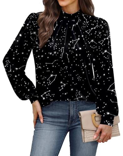 WIHOLL Long Sleeve Shirts for Women Mock Neck Tops Pleated Front Blouses Dressy Casual Spring Fall Clothes 2026 Fashion