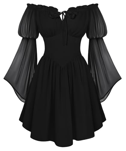 Scarlet Darkness Women's Renaissance Faire Fairy Witchy Dress with Pockets