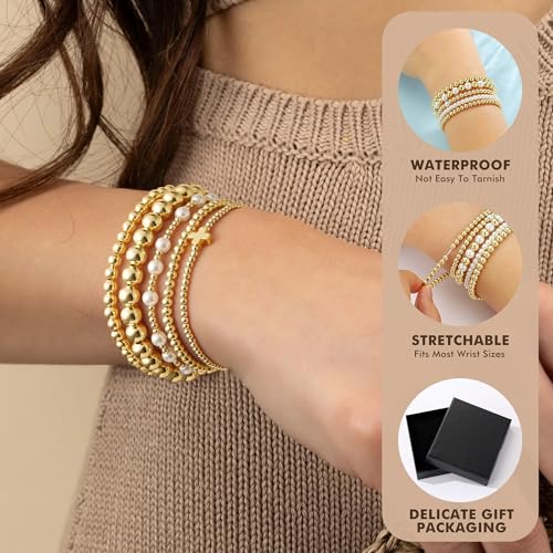 Yoosteel Gold Beaded Bracelets for Women Teen Girls, Gold Plated Jewelry