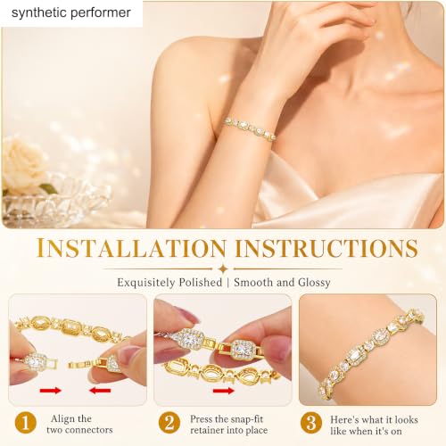 Tennis Bracelet for Women, 14K Gold Plated CZ Bracelet with AAAAA Cubic Zirconia, Hypoallergeni 6.7 Inch Sparkling Halo Tennis Bracelet