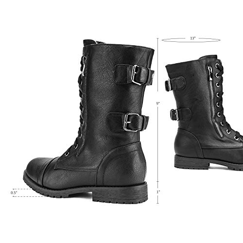 DREAM PAIRS Women's Mid Calf Built-in Wallet Pocket Lace up Military Combat Boots