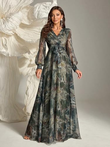 Womens Summer Dresses,Floral Patterns Vintage Elegant Cocktail Long Sleeve Boho Casual Maxi Wedding Guest Dresses for Women