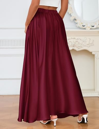 Maxi Satin Skirts for Womens High Waisted Flowy Long A line Skirt Trendy for Office Holiday Party