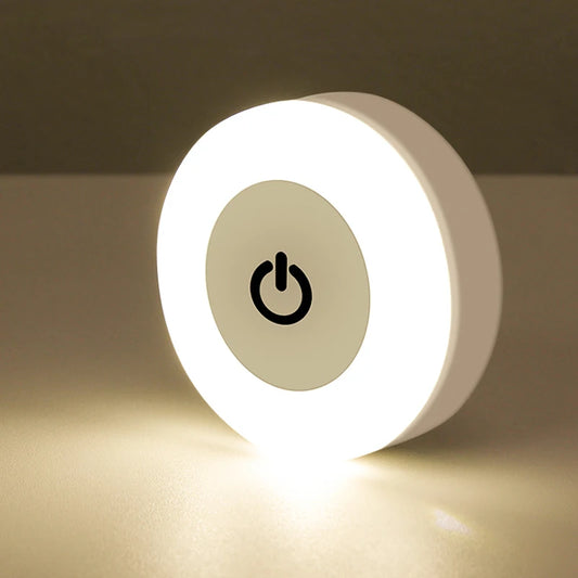 Energy Saving LED Touch Sensor Night LED Light Room Aisle Bedroom Round Portable Night Lamp