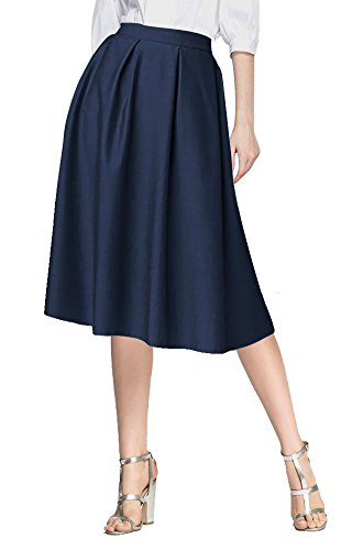Urban CoCo Women's Knee Length A Line Midi Skirt Casual Work Elastic High Waisted Skirts with Pockets