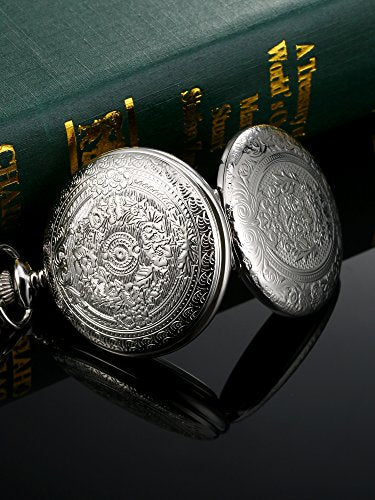 Men's Quartz Pocket Watch with Black Dial and Chain