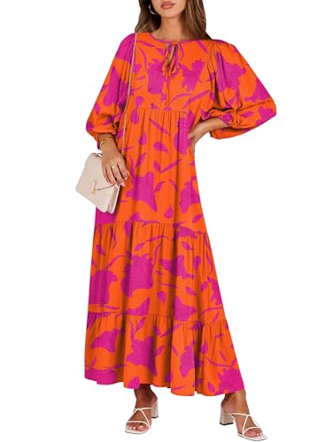 ANRABESS Womens Boho Floral 3/4 Puff Sleeve Maxi Dress