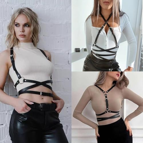 Punk Belt Black Pu Leather Harness Belt for Women Goth Body Adjustable Waist Belts Rave Halloween Dresses Party Accessories