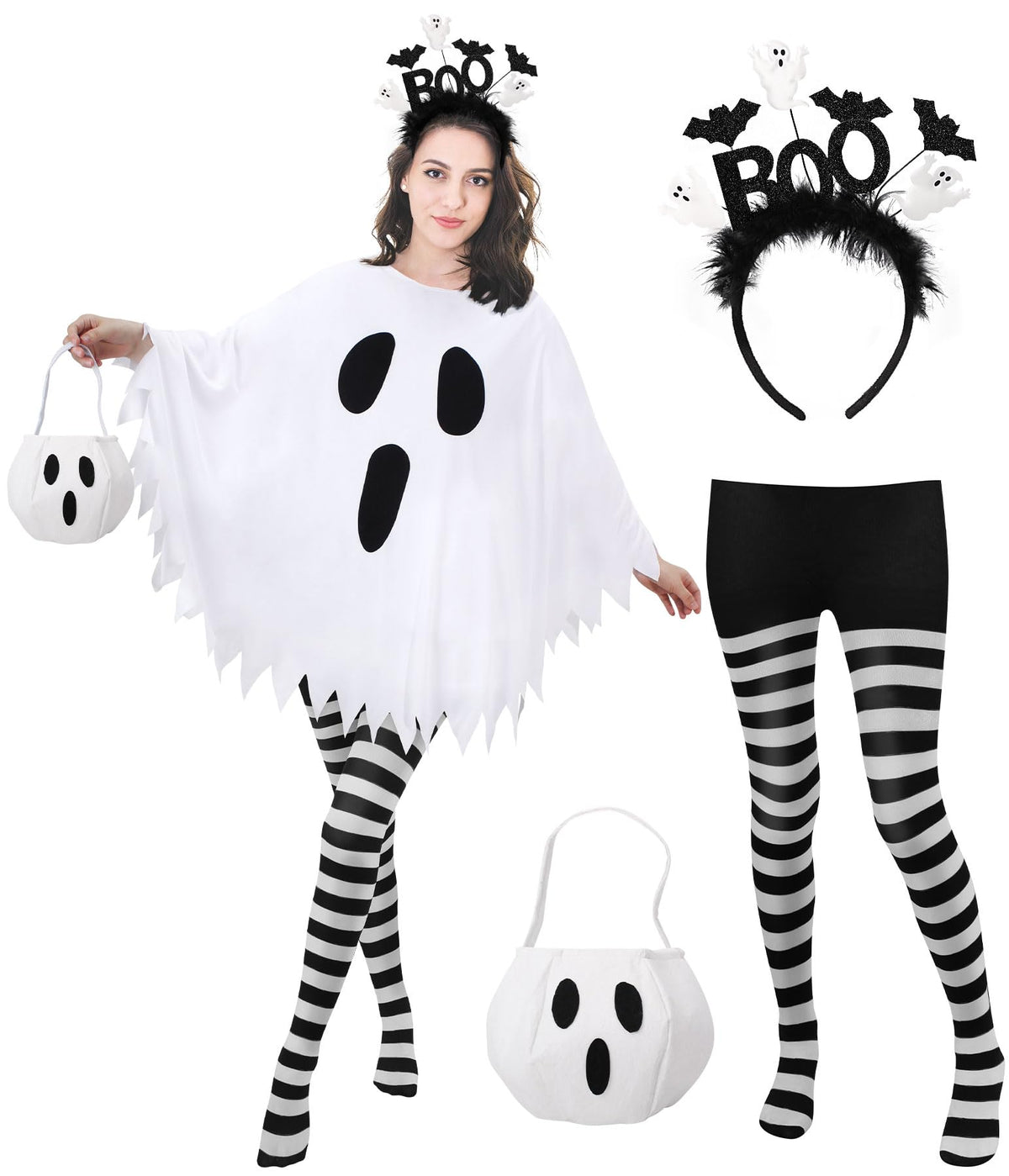 4 PCS Ghost Costume Women,Halloween Costumes for Women Adult