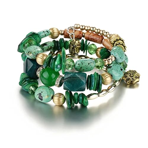 Women Beaded Bracelet Set | Colorful Boho Stackable Trendy Design with Crystal Accents Multilayer Bangle Bracelet | Fashion Stretch Braclets Jewelry for Women