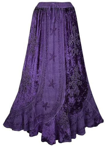 Agan Summer Long Skirts for Women, Boho Embroidered Rayon Velvet Maxi Skirt