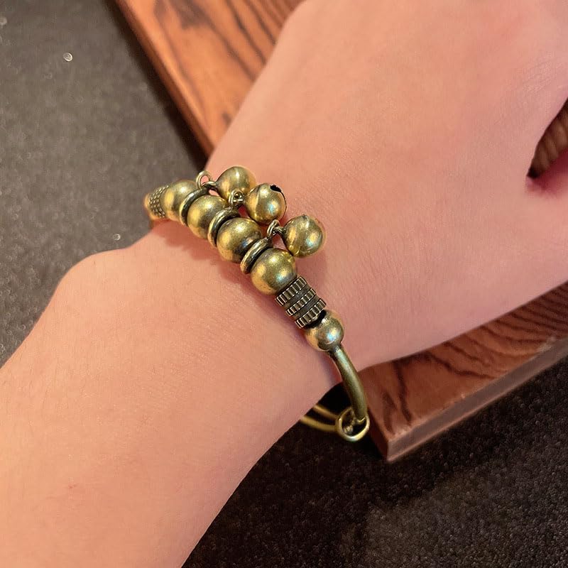 2Pcs Vintage Copper Retro Bell Bracelet Intricately Crafted with Timeless Design Adjustable Push-Pull Mechanism for Men Women