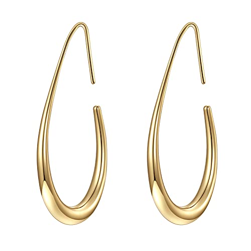 14k Plated Large Oval Pull-Through Hoop Earrings Main image