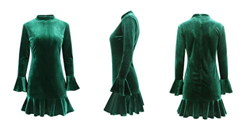 R.Vivimos Women's Winter Long Sleeve Velvet Ruffles Bodycon Mini Dress