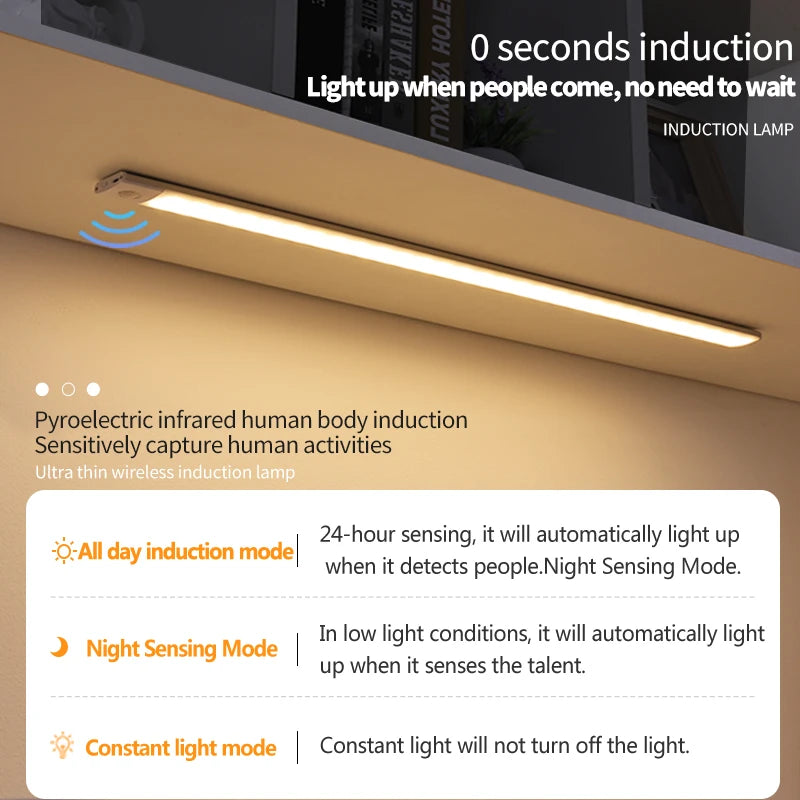 Cabinet Light USB Rechargeable Motion Sensor LED Three Colors in one Lamp for Kitchen Wardrobe In...