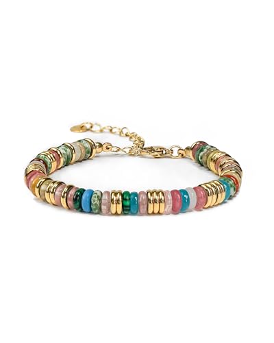 SNGIA Colorful 18K Gold Plated Bracelets for Women, Stack Bangle Beaded Stone Jewelry Accessories Set for Woman, Trendy Fashion Jewelry Gifts