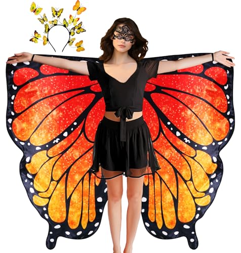 D.Q.Z Double Sided Women Butterfly Wings Costumes for Adults Fairy Music-Festivals with Headband Halloween Cosplay Party